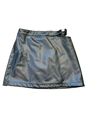 Vegan Leather Black Mini Skirt Size 6 Side Buckle Streetwear Goth H&M NWT Jj3513